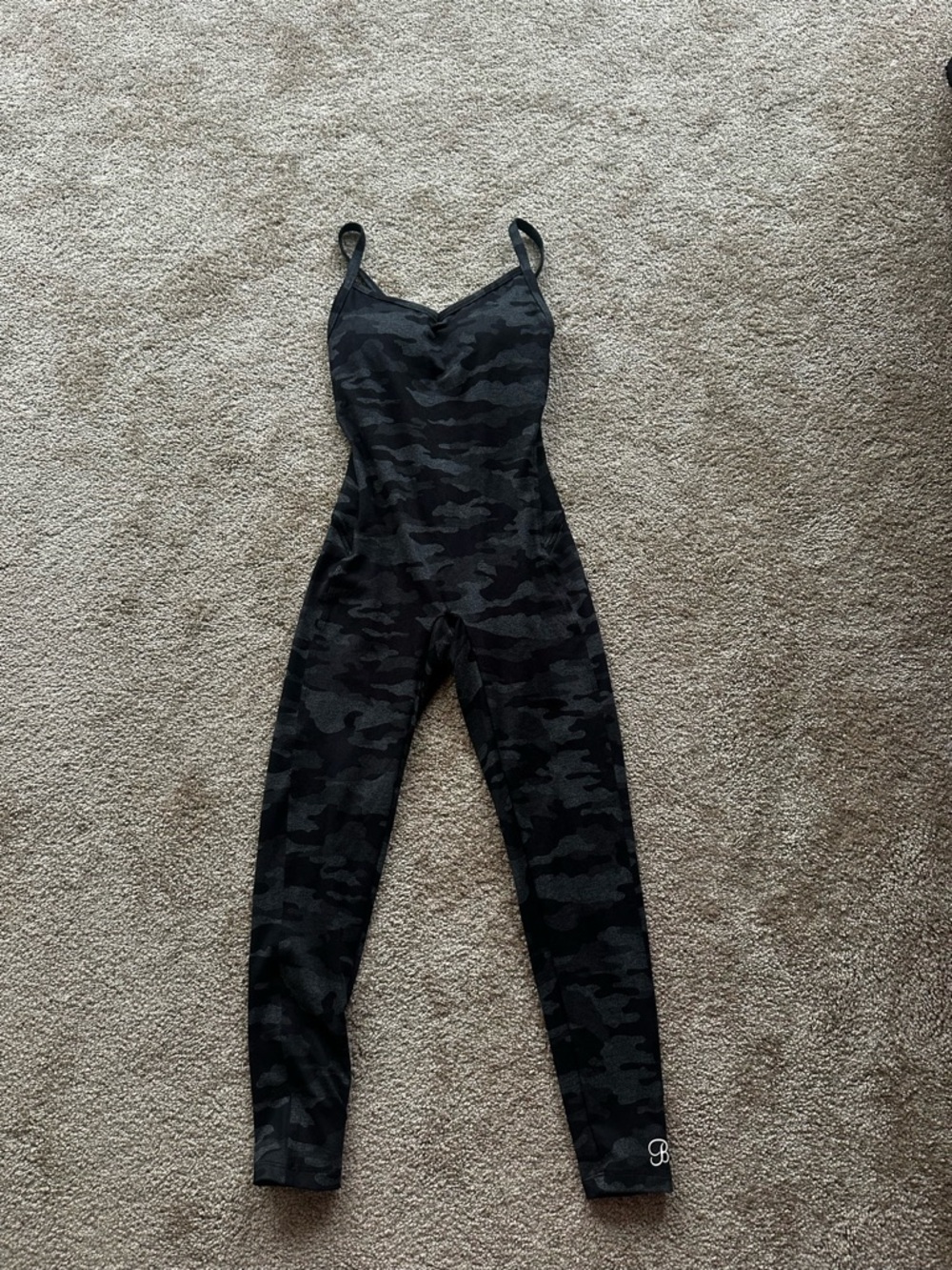 Bombshell Sportswear Black Camo Slim-Strap Jumpsuit